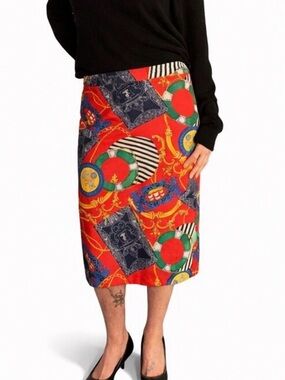Vintage 70s nautical print pencil skirt.  Anchor, rope, baroque-8